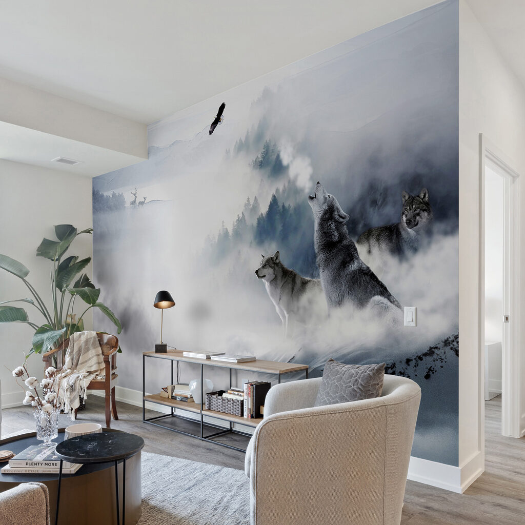 Wolf howling in the snow