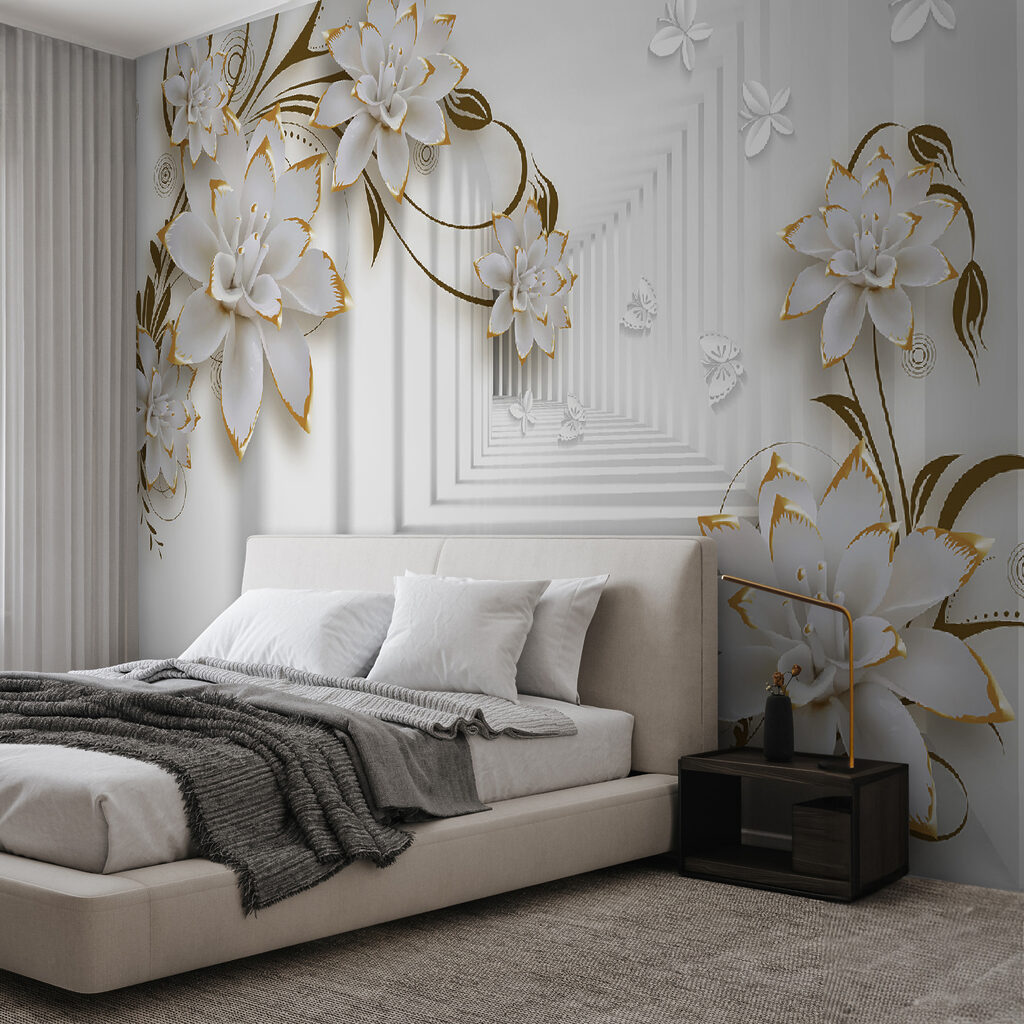 White and orange flowers on a white background