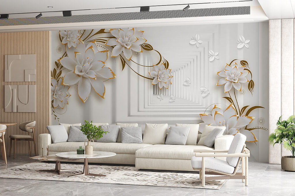 White and orange flowers on a white background