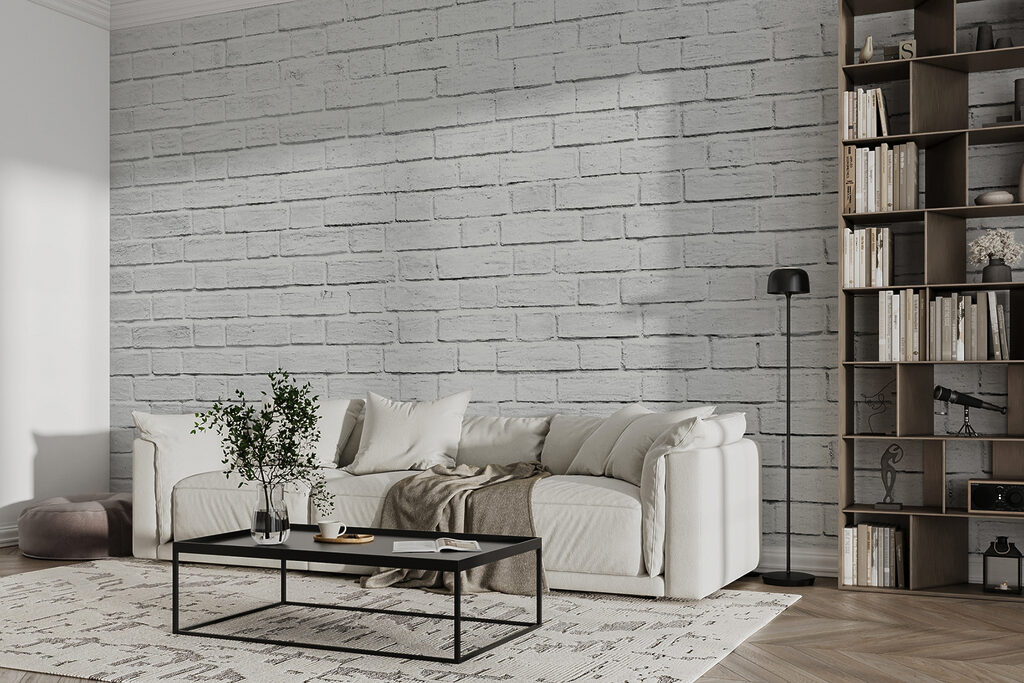 White brick wall with many small bricks