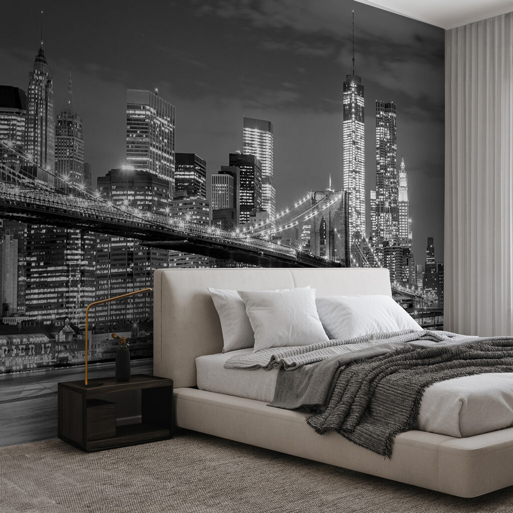 Bridge over water with city skyline at night Bridge over water with city skyline at night