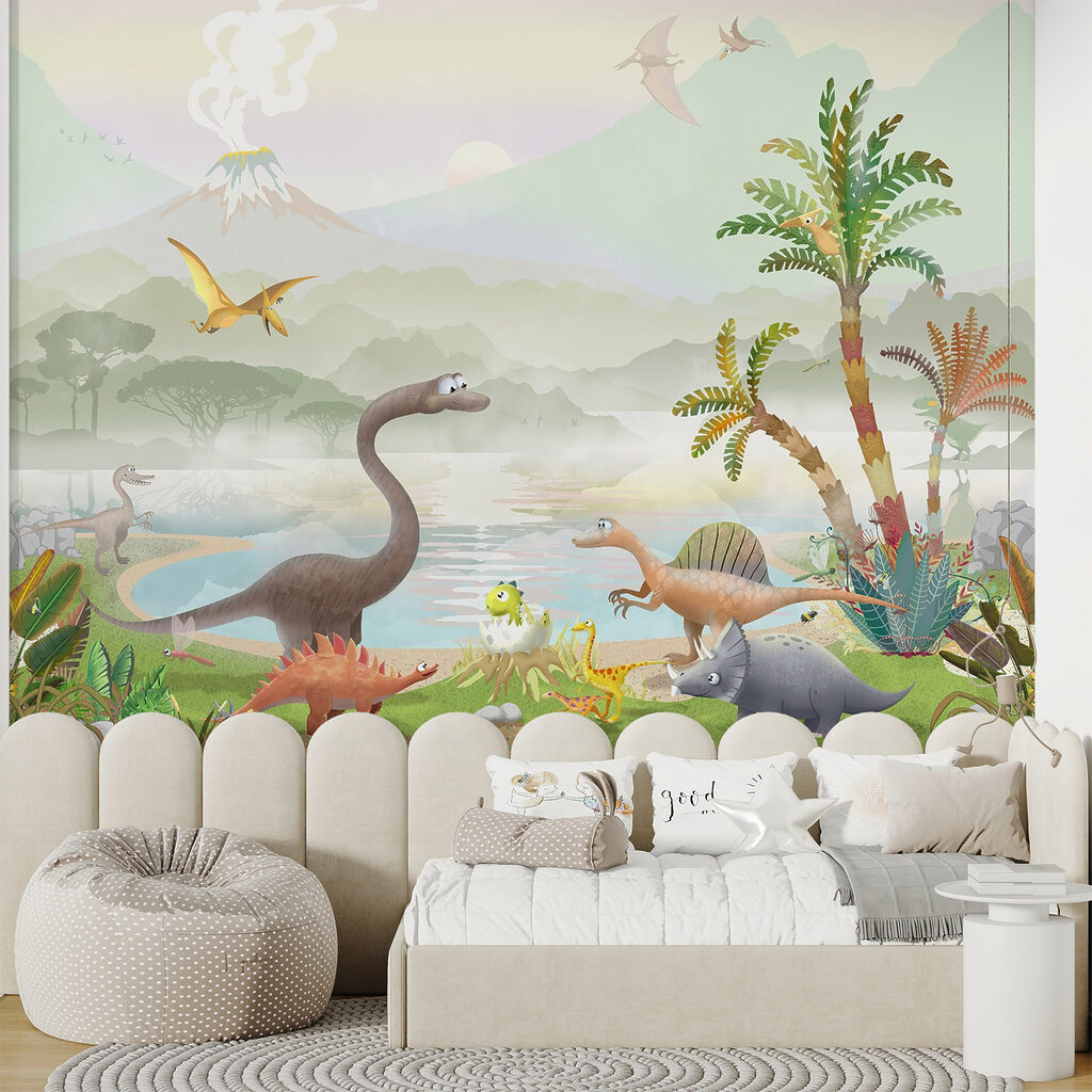 Group of dinosaurs near a lake Group of dinosaurs near a lake