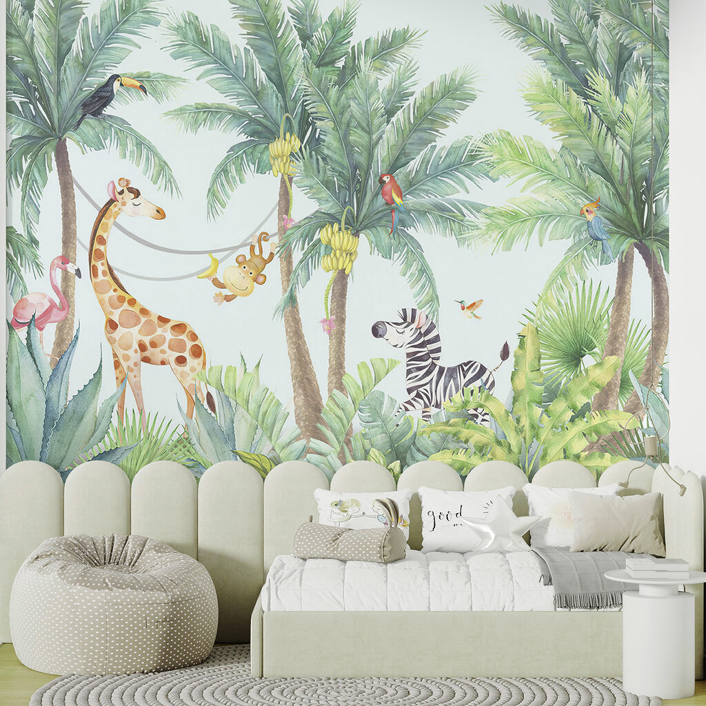 Giraffe and zebra in a jungle Giraffe and zebra in a jungle