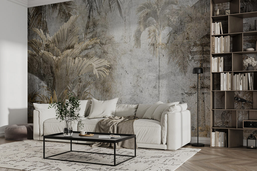 Palm trees on a concrete wall