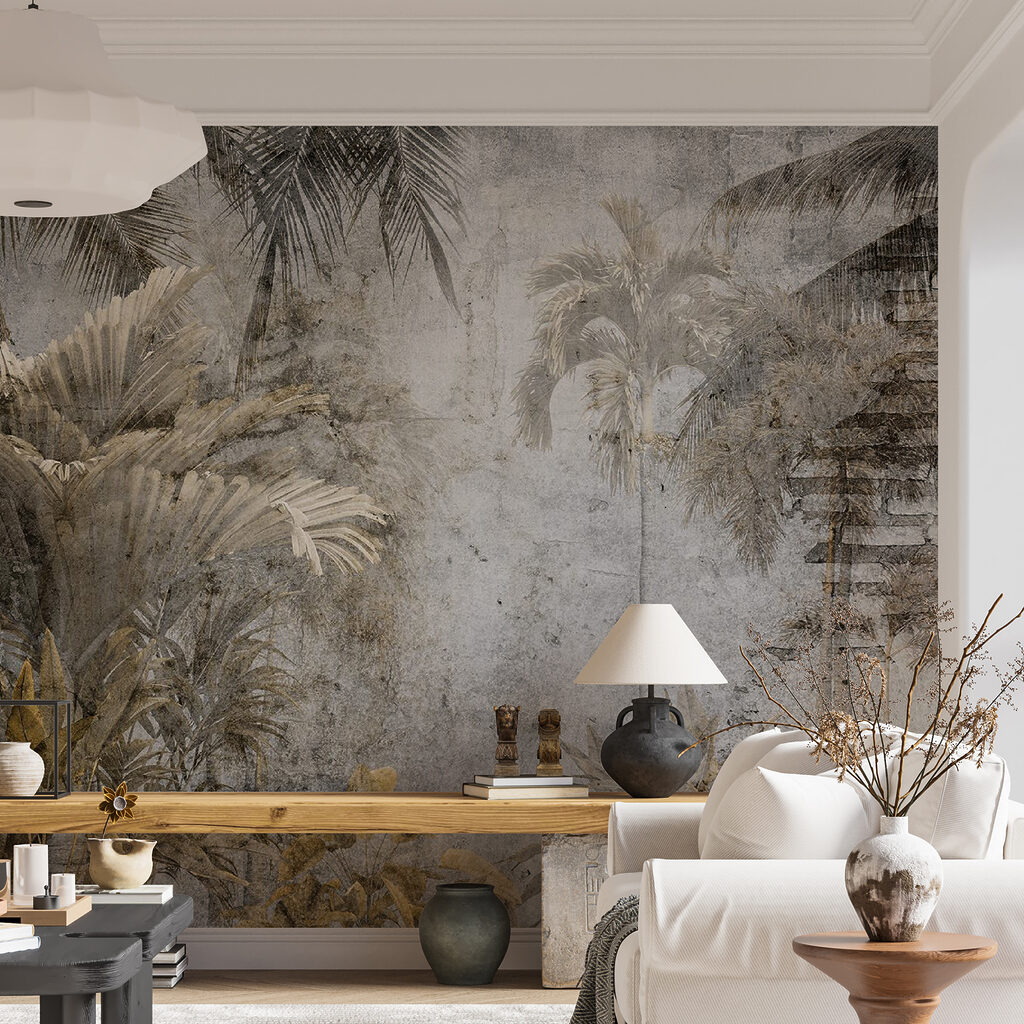 Palm trees on a concrete wall