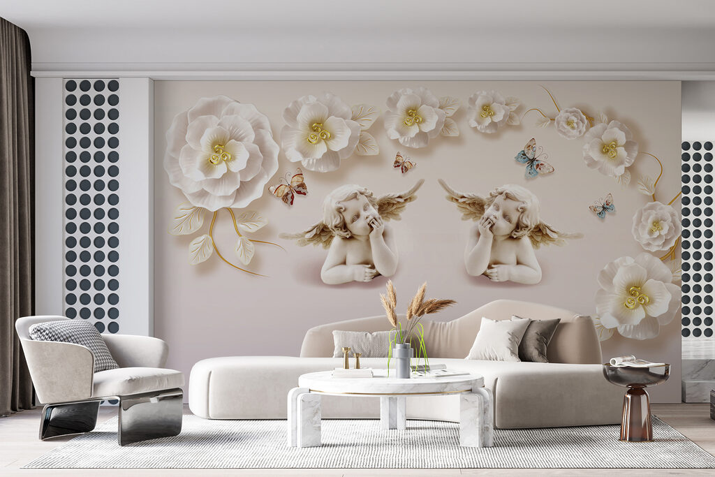 Group of angels with wings and flowers Group of angels with wings and flowers