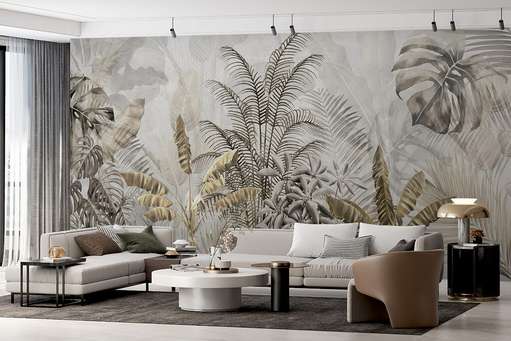 Tropical leaves in soft silhouette