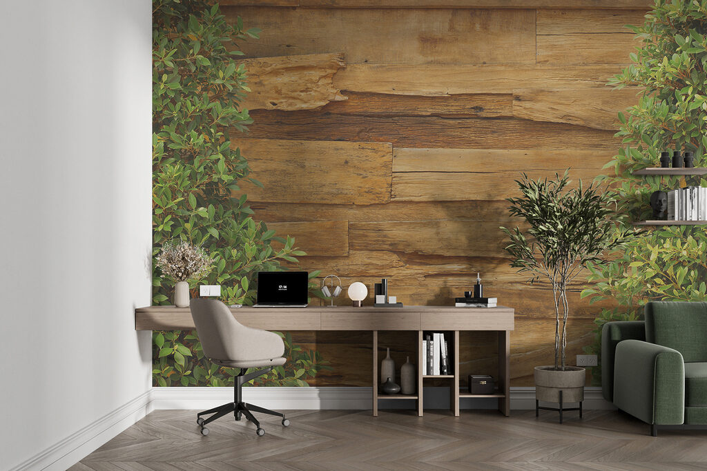 Tree next to a wood wall