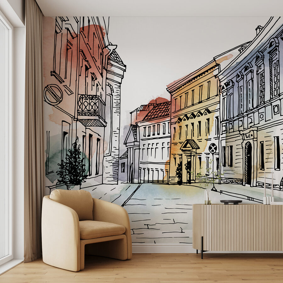Фотошпалери Малюнок вулиці з будівлями - Зображення 2