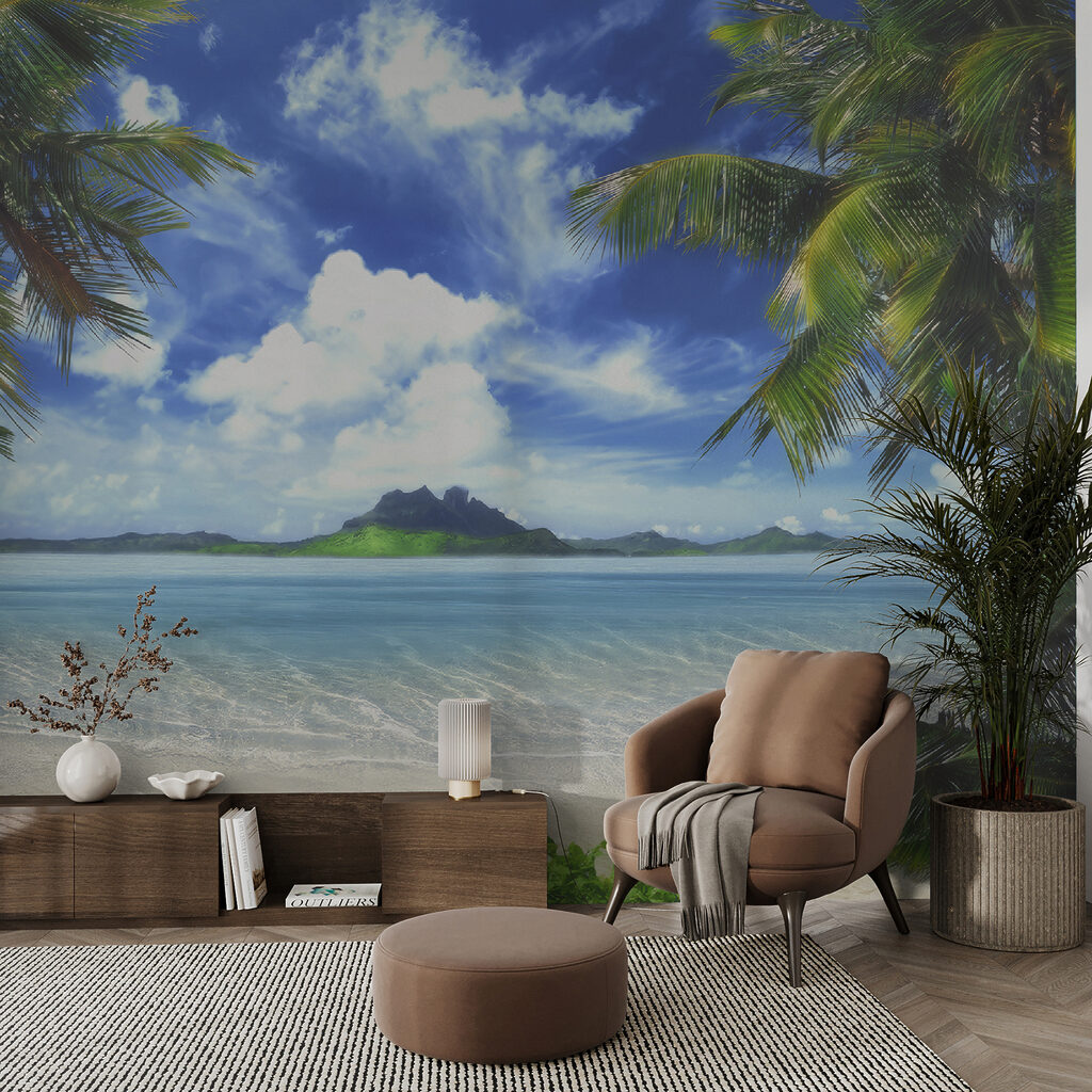 Beach with palm trees and blue water Beach with palm trees and blue water