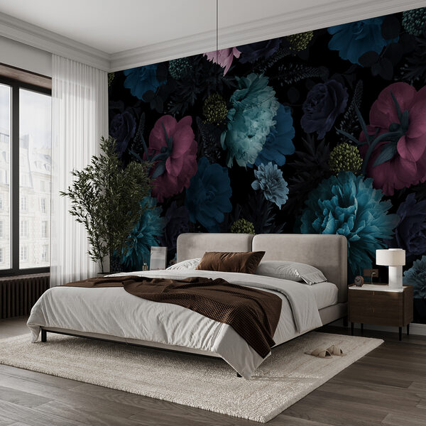 Vibrant floral pattern on black background Vibrant floral pattern on black background