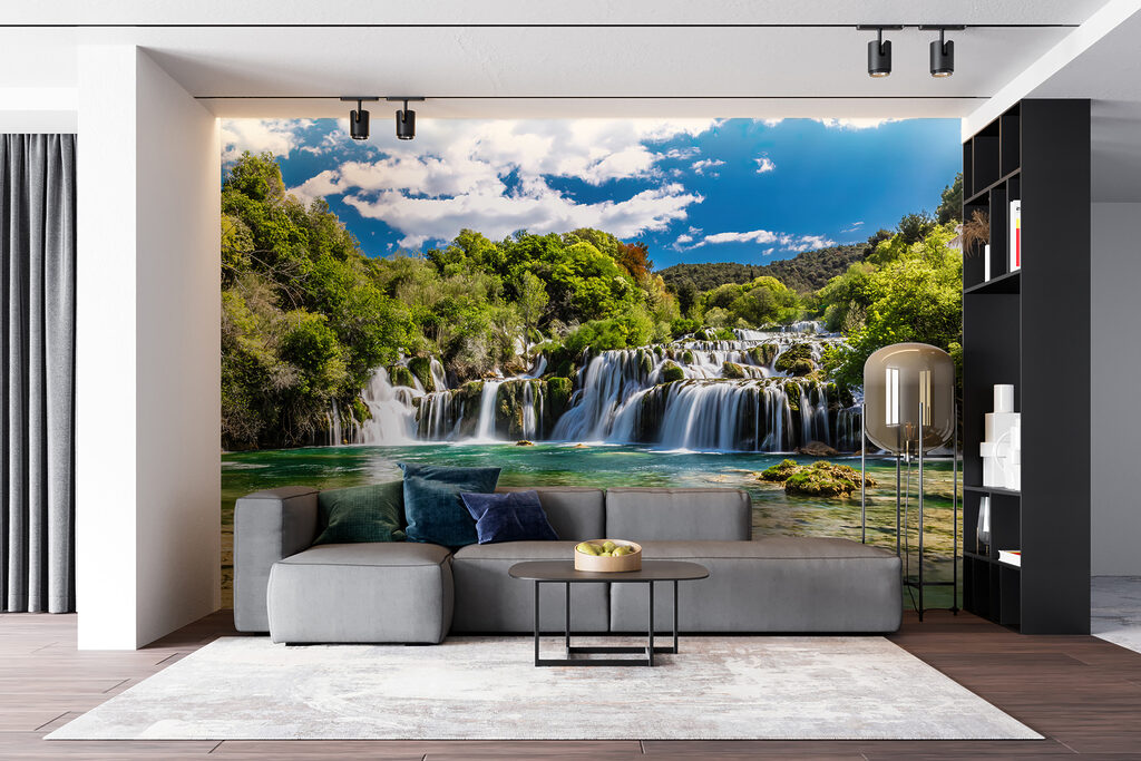 Krka National Park surrounded by trees and a blue sky Krka National Park surrounded by trees and a blue sky