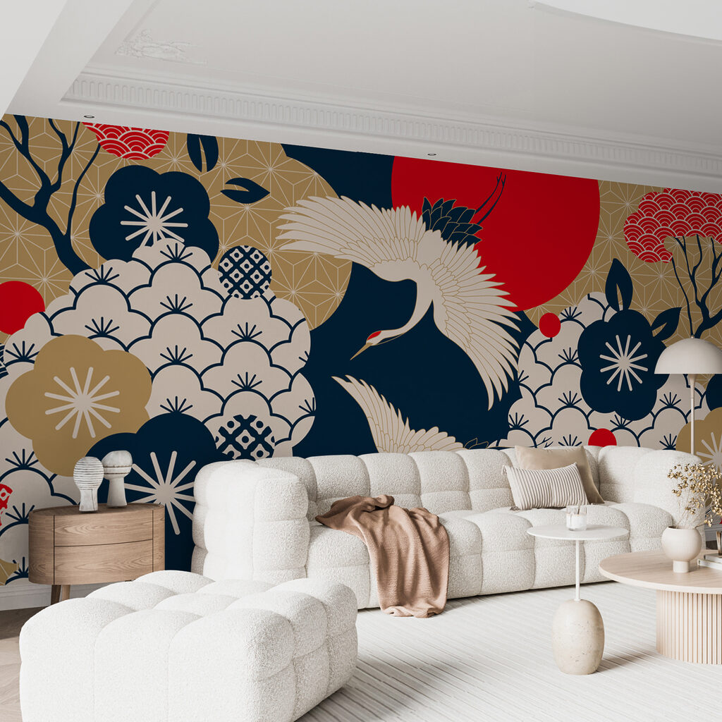 Art of cranes flying in the sky Art of cranes flying in the sky