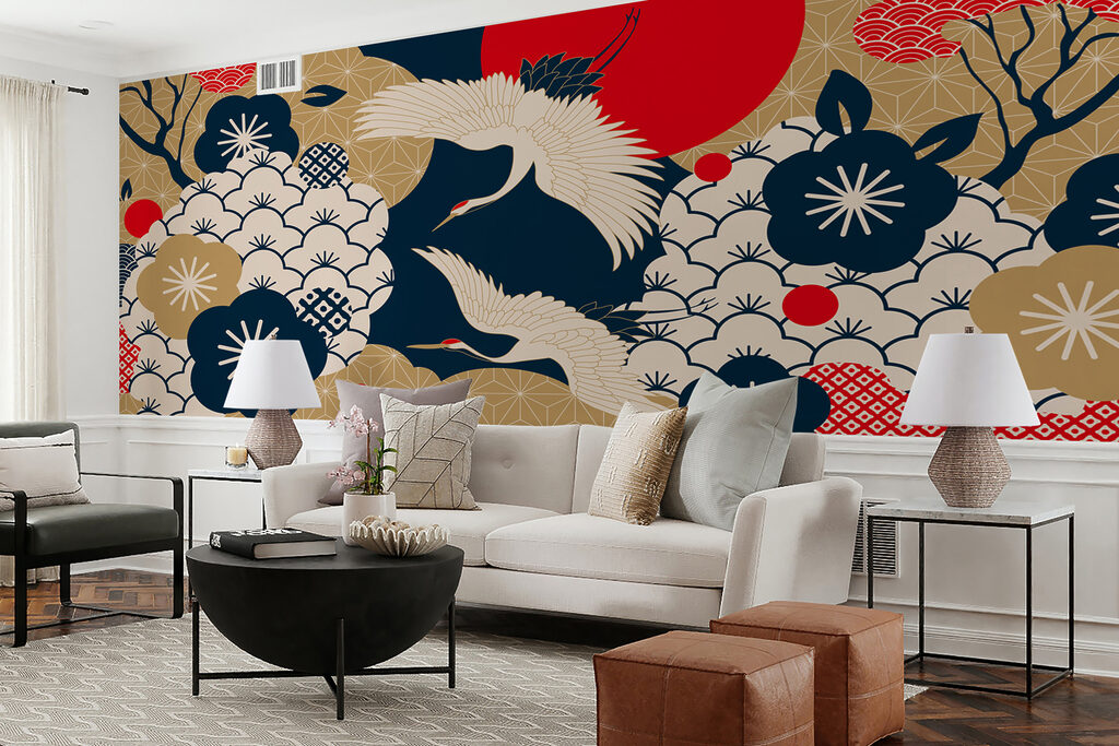 Art of cranes flying in the sky Art of cranes flying in the sky