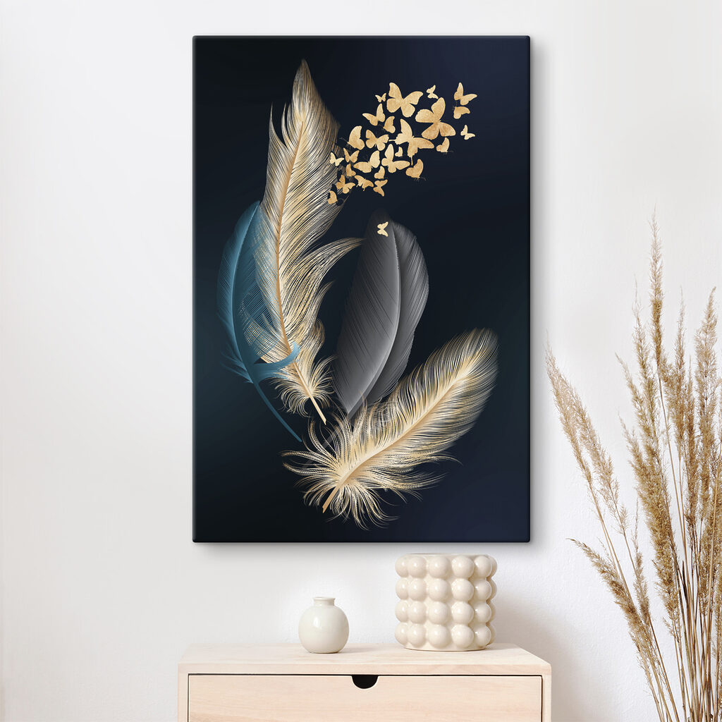 A group of feathers with butterflies A group of feathers with butterflies
