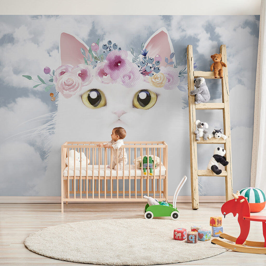 Cat with flowers on its head