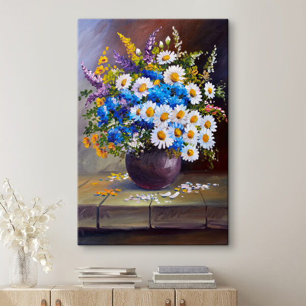 A painting of flowers in a vase A painting of flowers in a vase