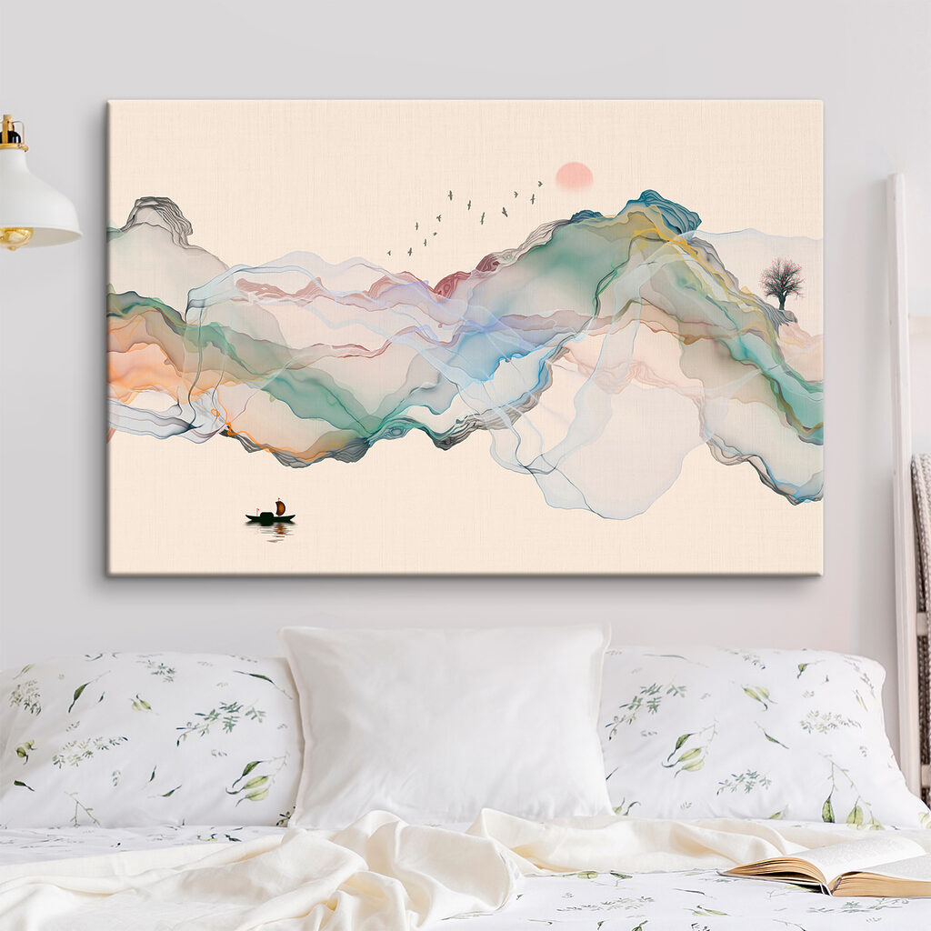 A painting of a boat in the water A painting of a boat in the water