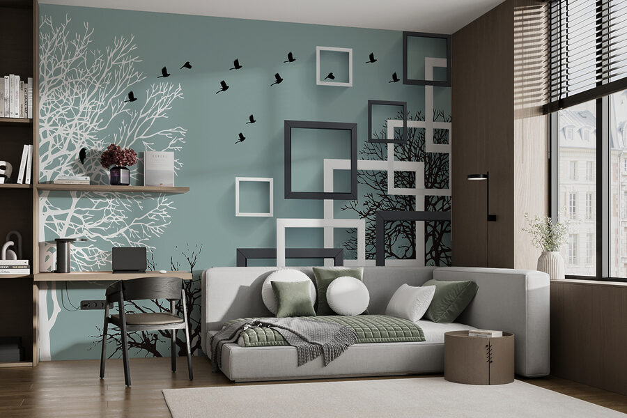 Wall mural with trees and birds flying Wall mural with trees and birds flying