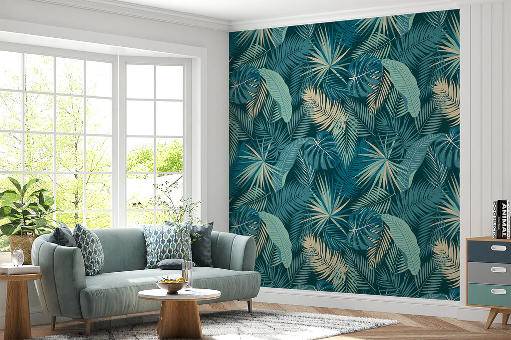 Pattern of leaves on a blue background Pattern of leaves on a blue background