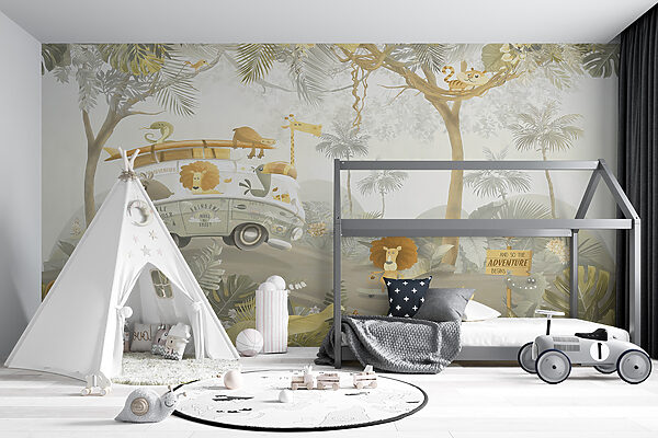 Wallpaper with animals and trees