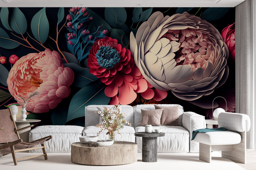 Group of flowers with leaves Group of flowers with leaves