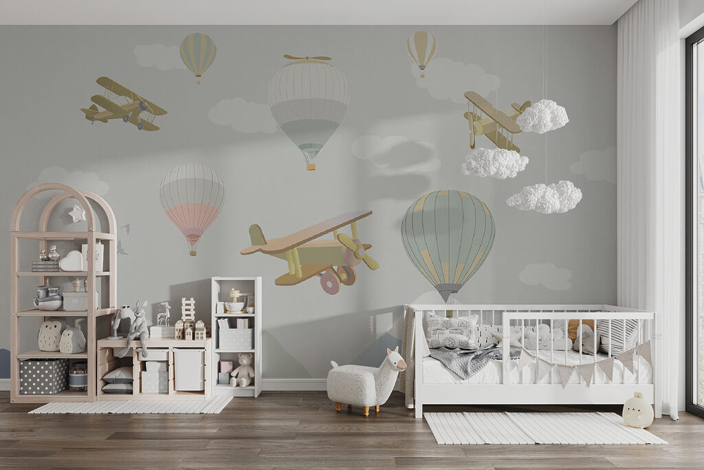 Group of hot air balloons and airplanes Group of hot air balloons and airplanes