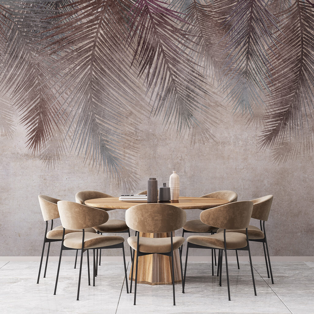 Muted palm leaves on textured background Muted palm leaves on textured background