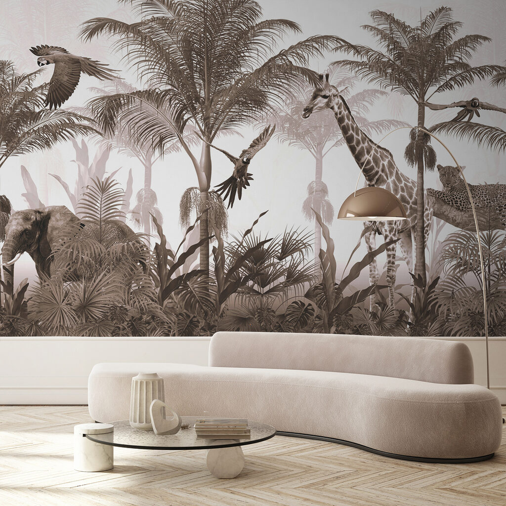 Giraffes and a parrot in a forest Giraffes and a parrot in a forest