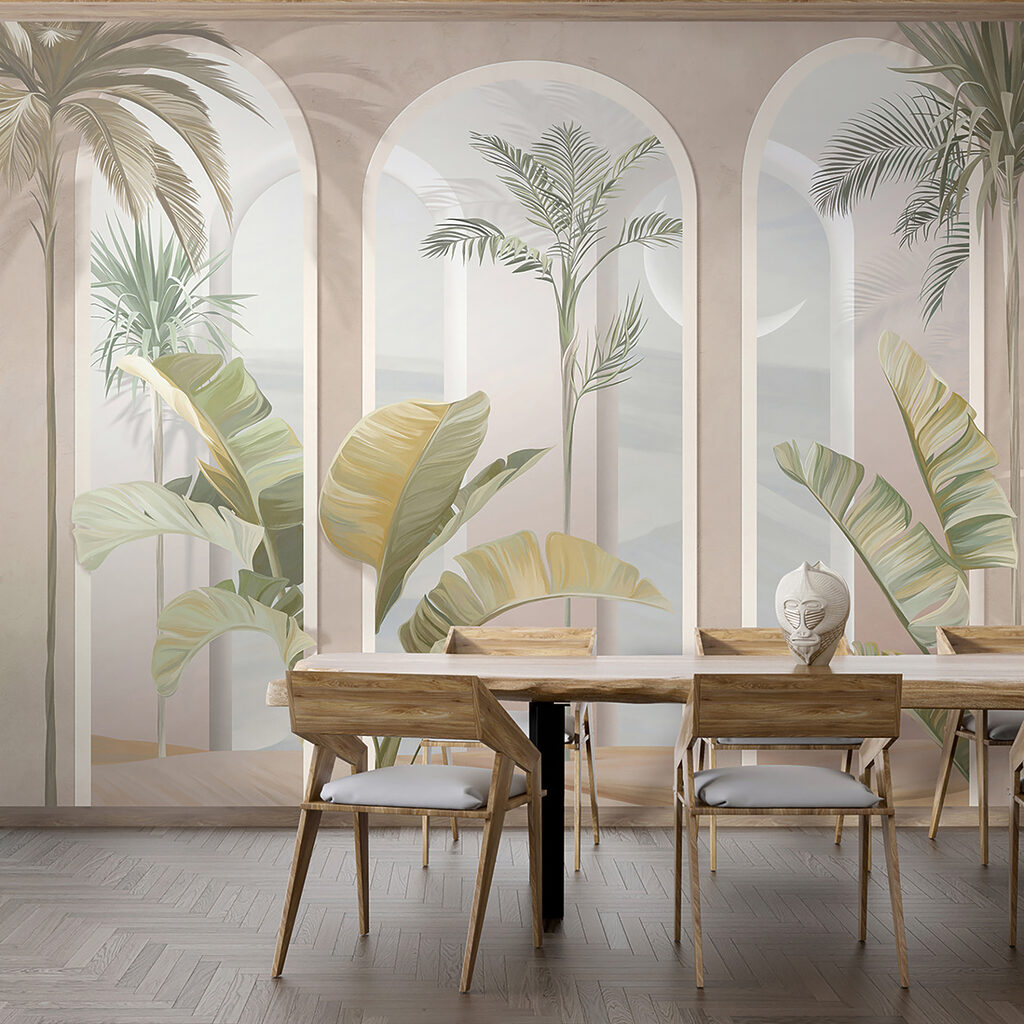 Wall mural of a room with palm trees