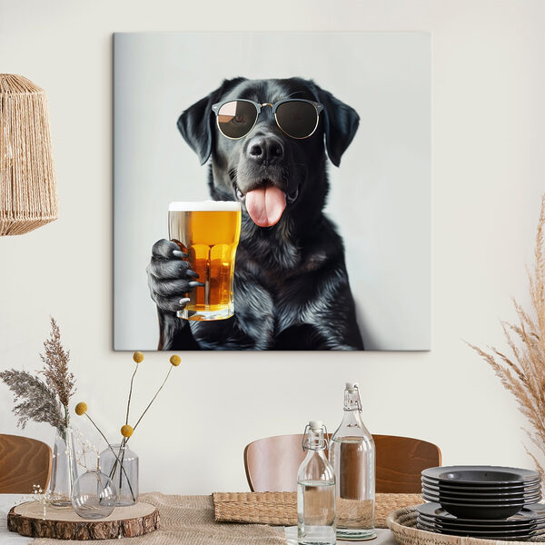 Dog wearing sunglasses and holding a glass of beer Dog wearing sunglasses and holding a glass of beer