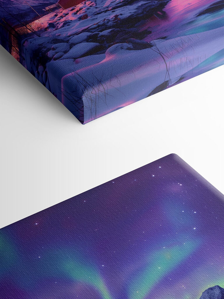 Snowy landscape with mountains and a lake Snowy landscape with mountains and a lake