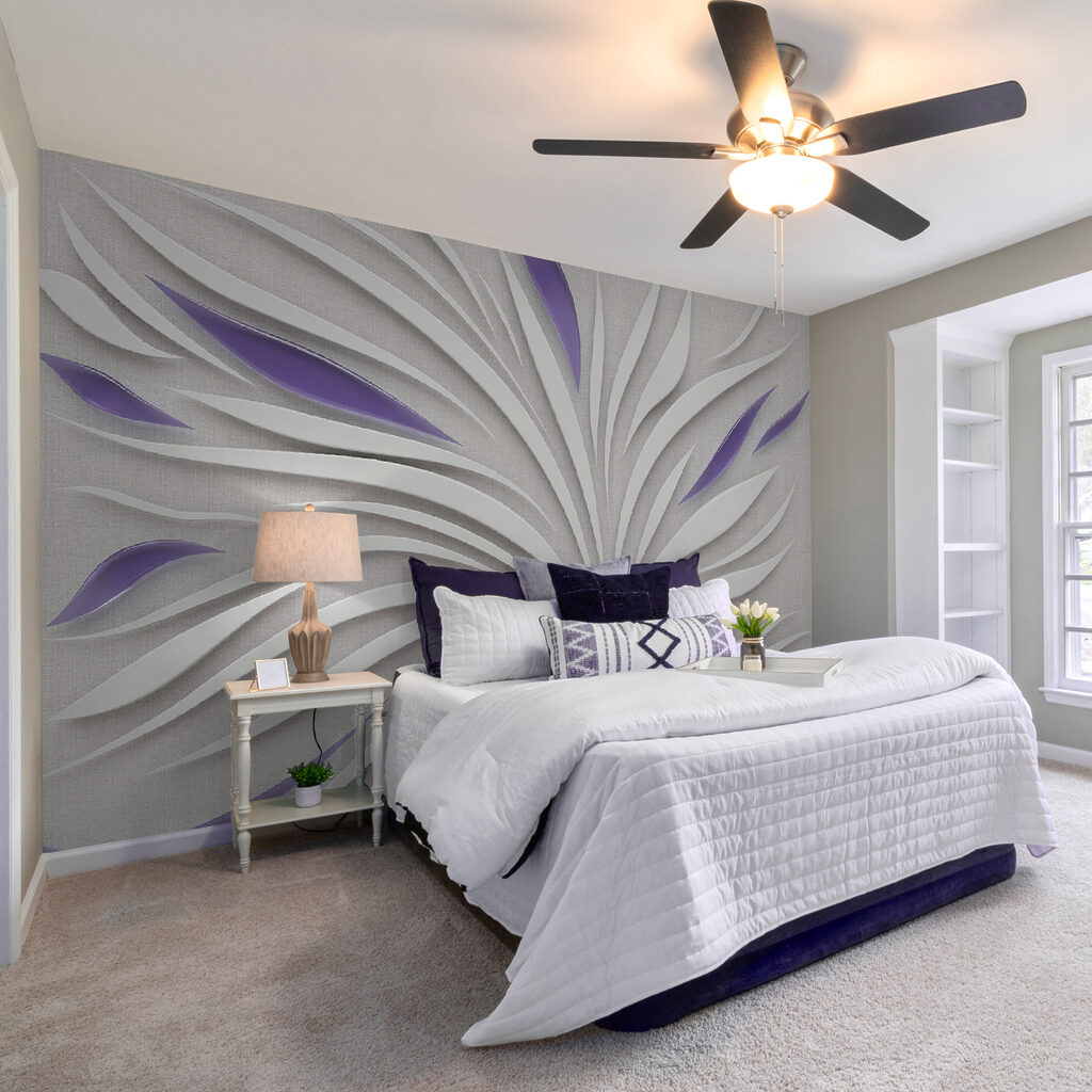 A white and purple swirls on a wall