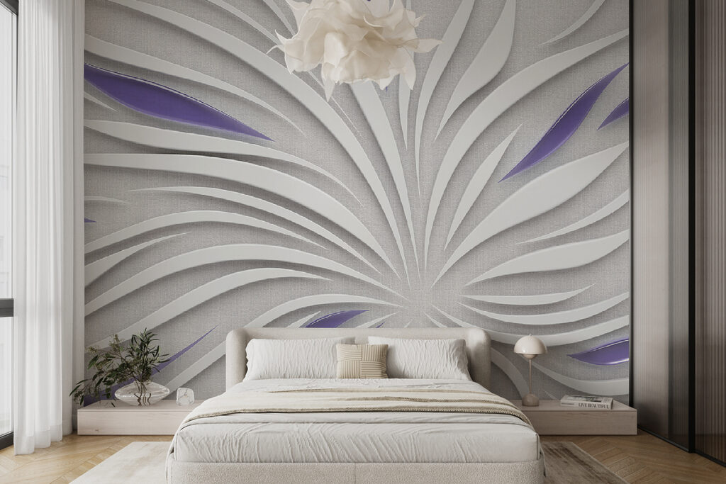 A white and purple swirls on a wall