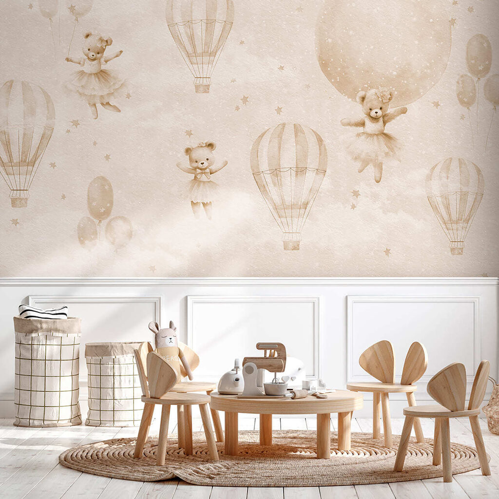 A group of teddy bears and hot air balloons A group of teddy bears and hot air balloons