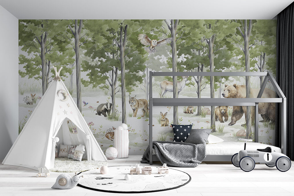 A group of animals in a forest A group of animals in a forest