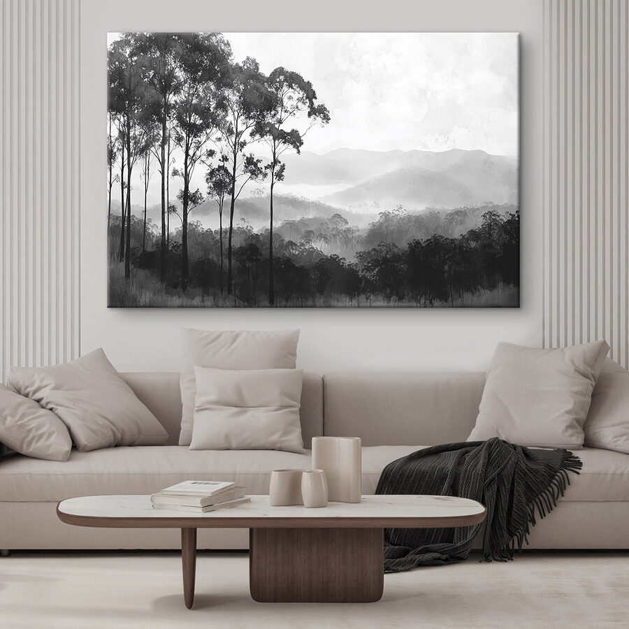 Forest with trees and mountains in the background Forest with trees and mountains in the background
