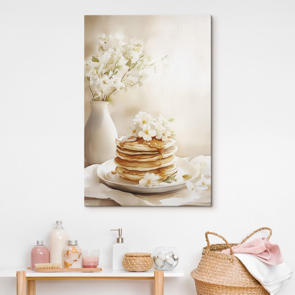 Stack of pancakes with flowers on top Stack of pancakes with flowers on top