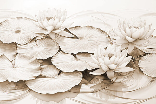 Drawing of lily pads and water lilies