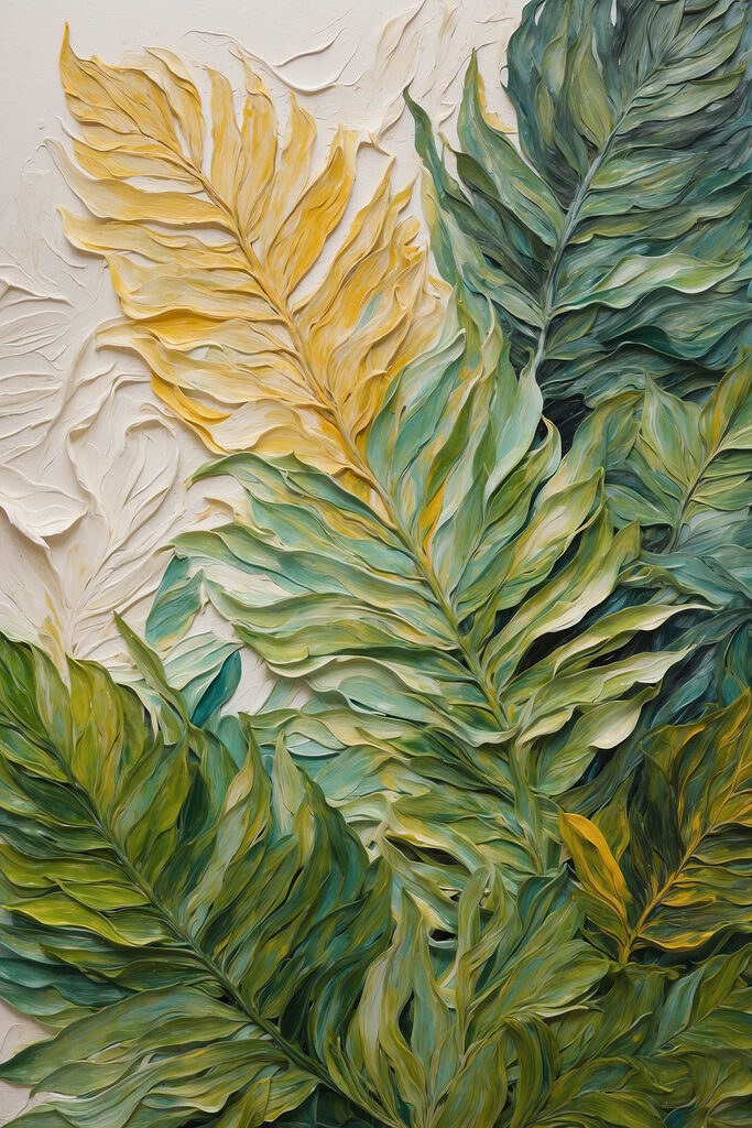 Painting of leaves on a white surface Painting of leaves on a white surface