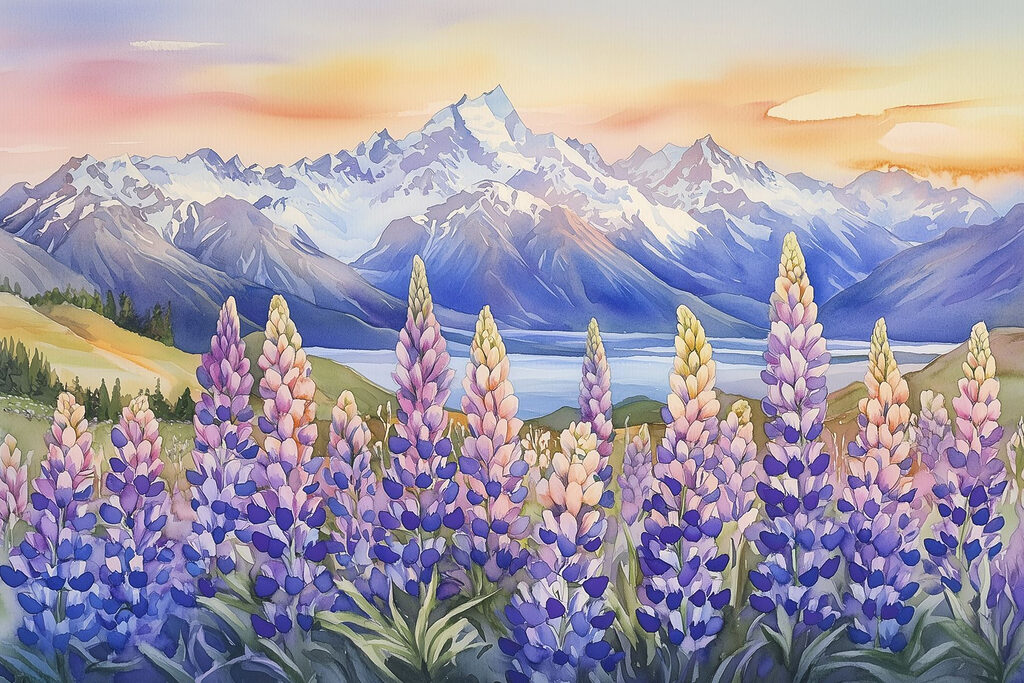 Painting of flowers and mountains Painting of flowers and mountains