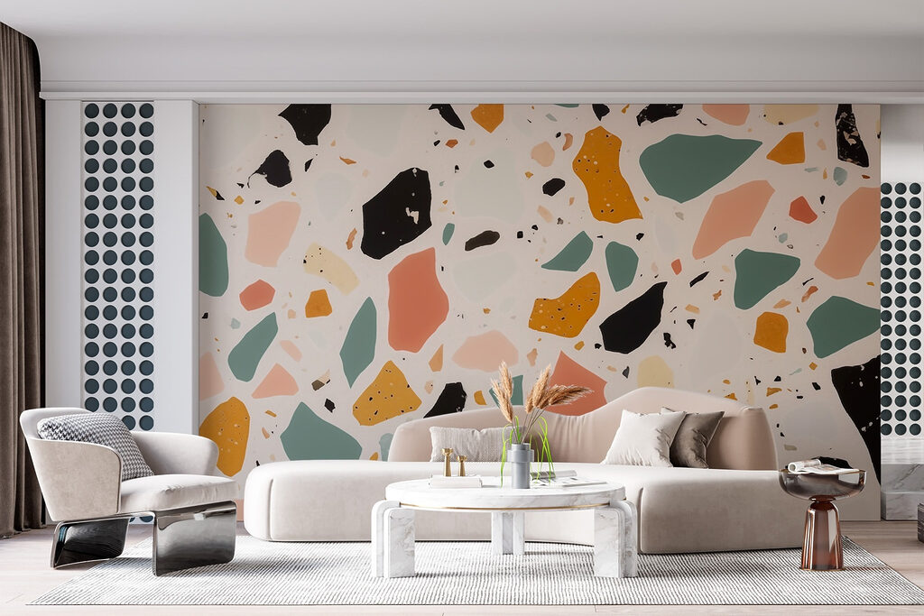 Textured surface with colorful fragments