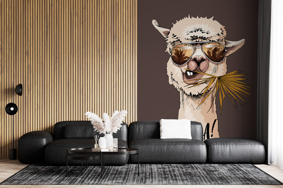 A llama wearing sunglasses and eating a palm leaf A llama wearing sunglasses and eating a palm leaf