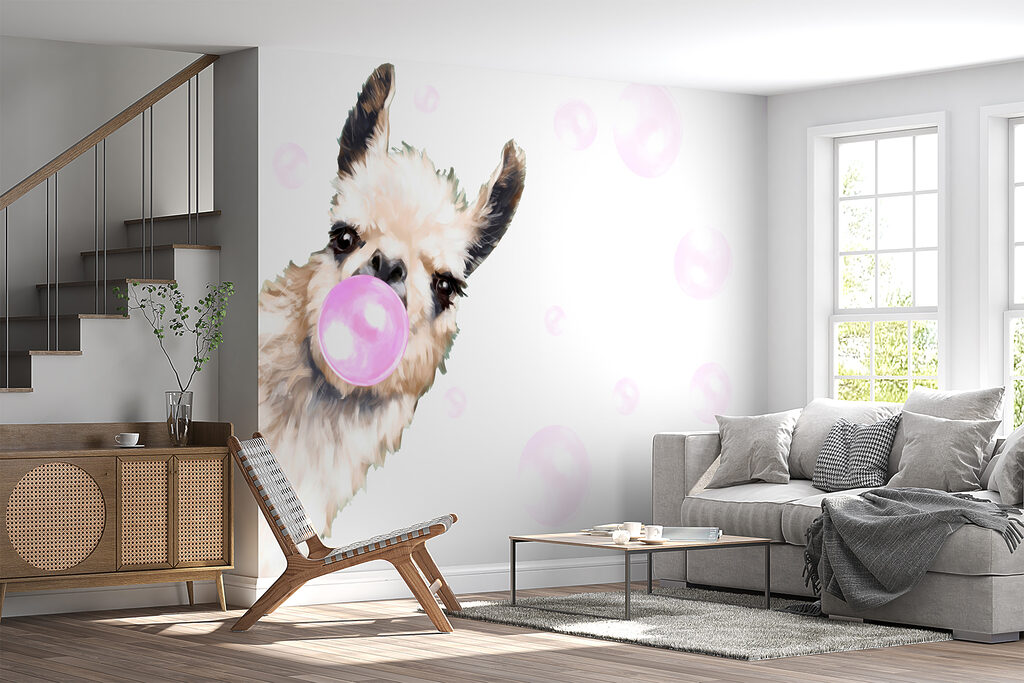 A llama blowing a bubble A llama blowing a bubble