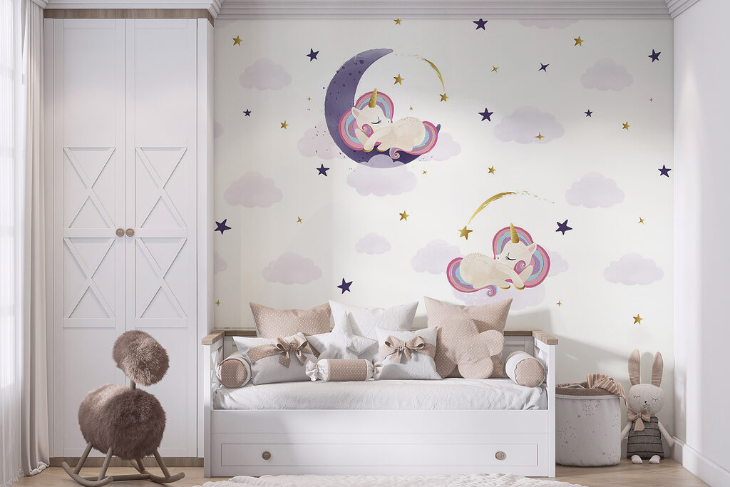 A unicorns sleeping on the moon