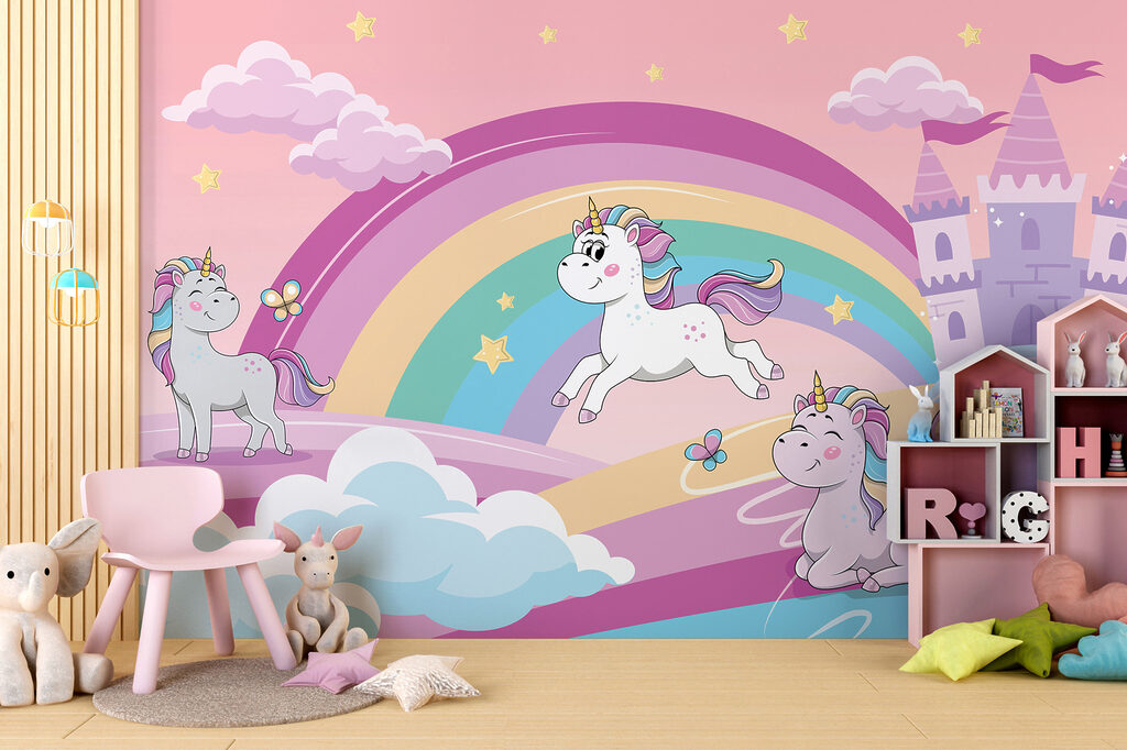 A cartoon unicorns and a rainbow A cartoon unicorns and a rainbow