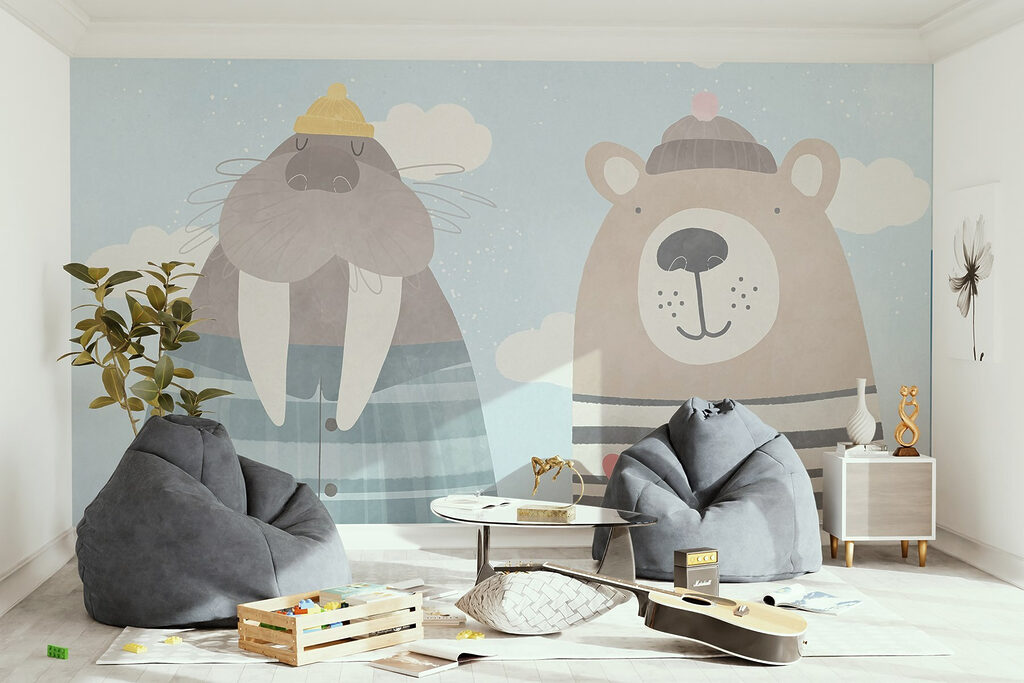 A walrus and bear in the sky