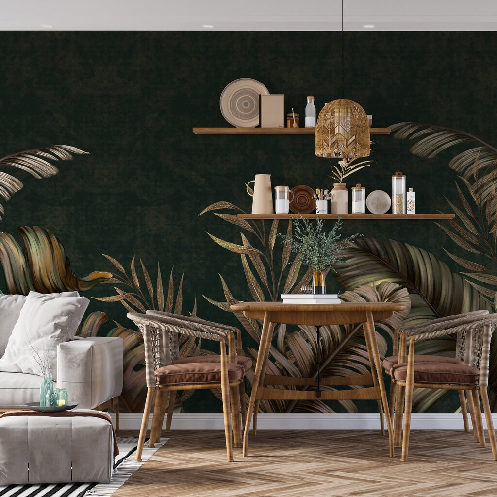 Tropical leaves on a rich backdrop