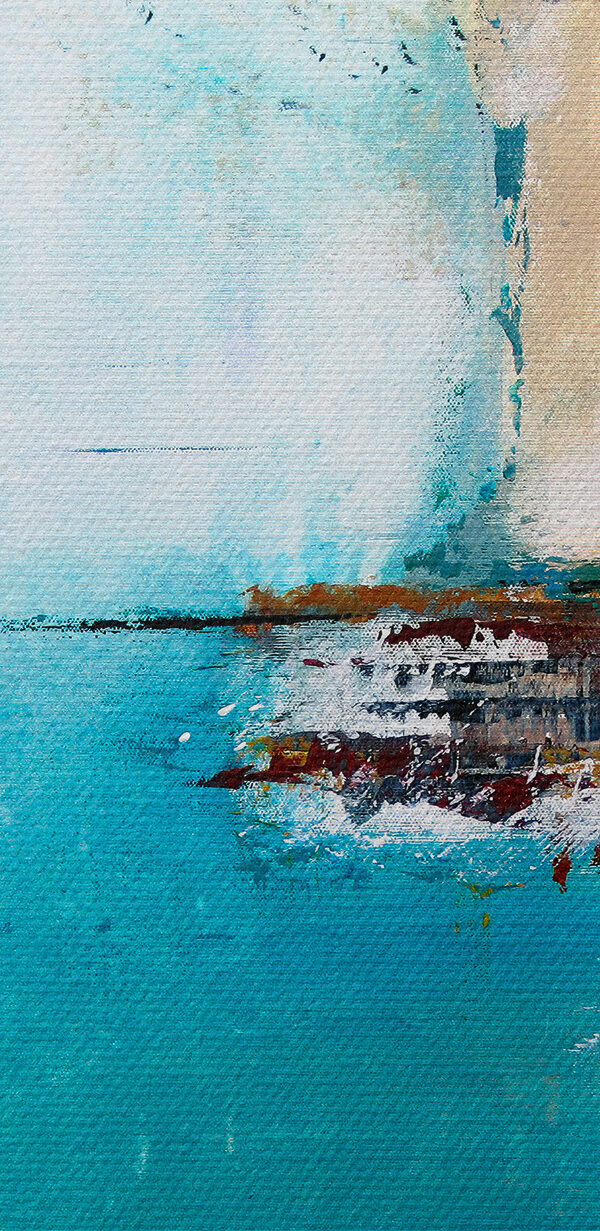 A painting of a blue and white wall A painting of a blue and white wall