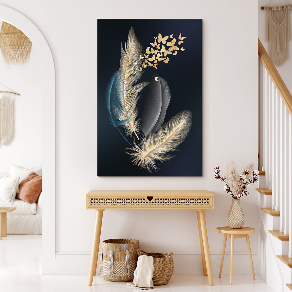 A group of feathers with butterflies A group of feathers with butterflies